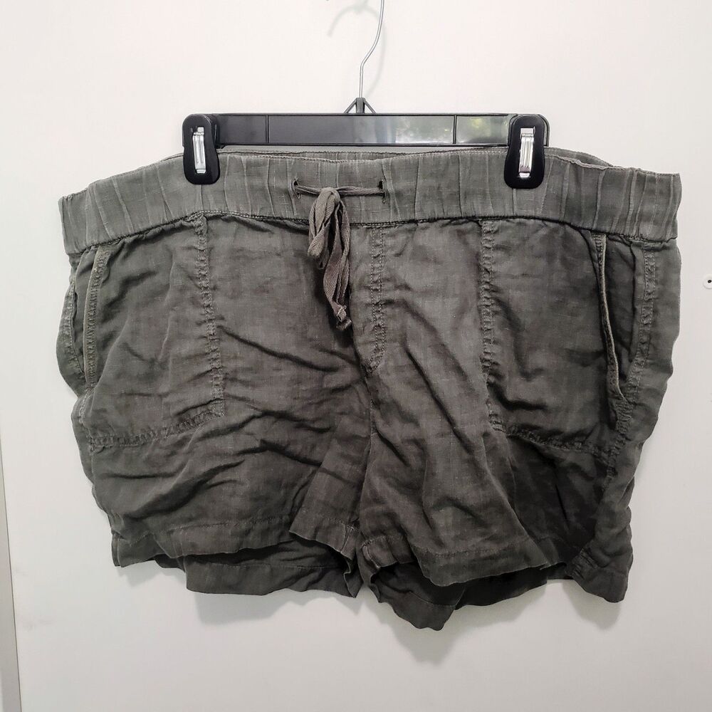 Caslon Linen Shorts Women XL Olive Green Drawstring Waist Pockets 100% Linen XL